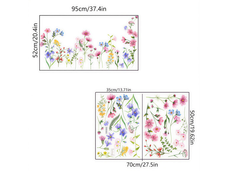 Zelfklevende Muurstickers Kleurrijke Veld- en Tuinbloemen – Herbruikbaar & Eenvoudig Verplaatsbaar – Botanische Muurdecoratie Bloemenmix