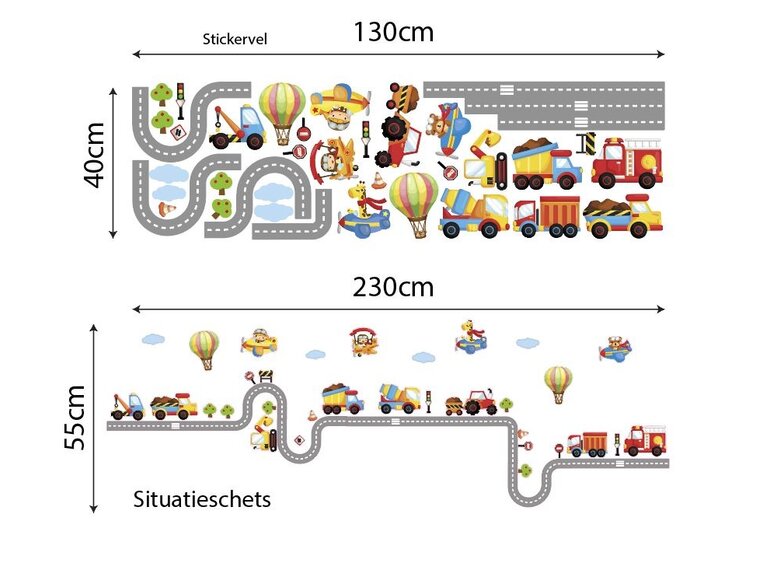 Muursticker tractors jongenskamer kinderkamer voertuigen weg - snelweg