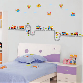 Muursticker tractors jongenskamer kinderkamer voertuigen weg - snelweg