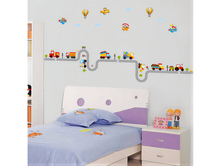 Muursticker tractors jongenskamer kinderkamer voertuigen weg - snelweg