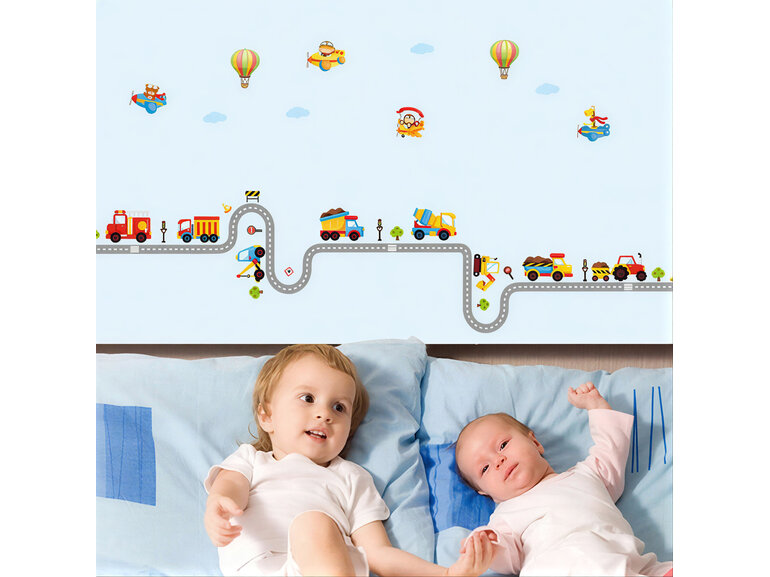 Muursticker tractors jongenskamer kinderkamer voertuigen weg - snelweg