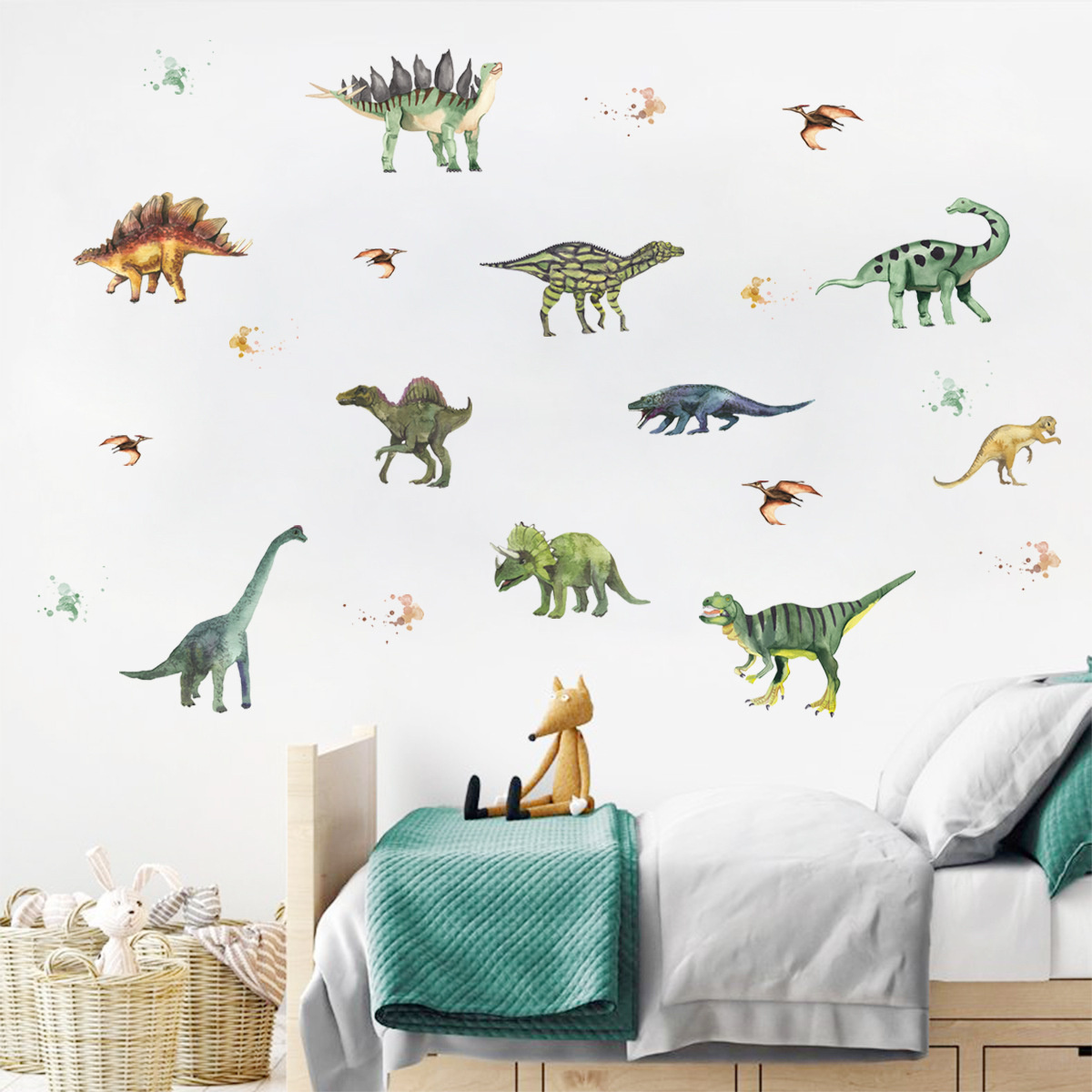 Zelfklevende Muurstickers Dinosaurussen – 4 Vellen – Herbruikbaar & Eenvoudig Verplaatsbaar – Stoere Dino Wanddecoratie
