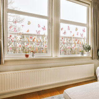 Raamsticker botanisch wildbloemen statisch hechtend dubbelzijdig zichtbaar