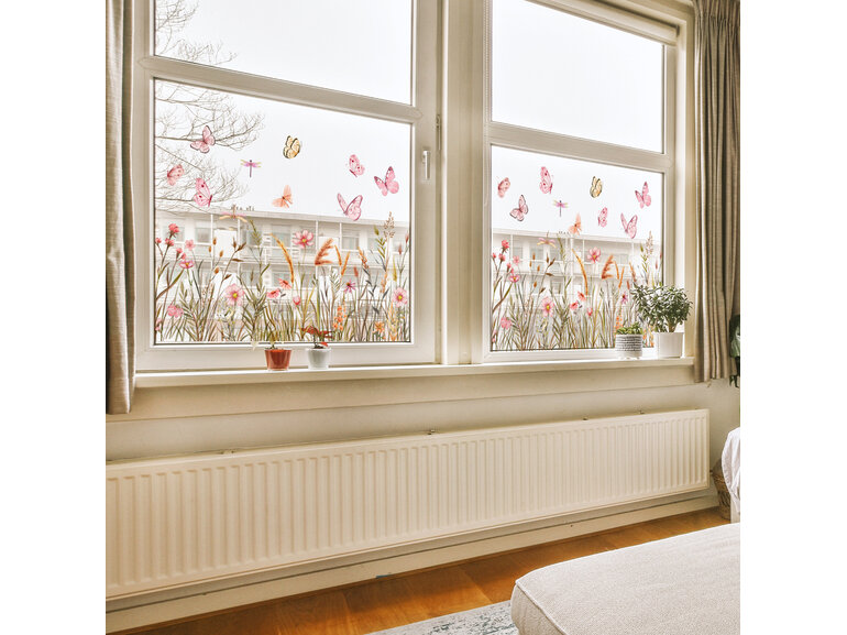 Raamsticker botanisch wildbloemen statisch hechtend dubbelzijdig zichtbaar