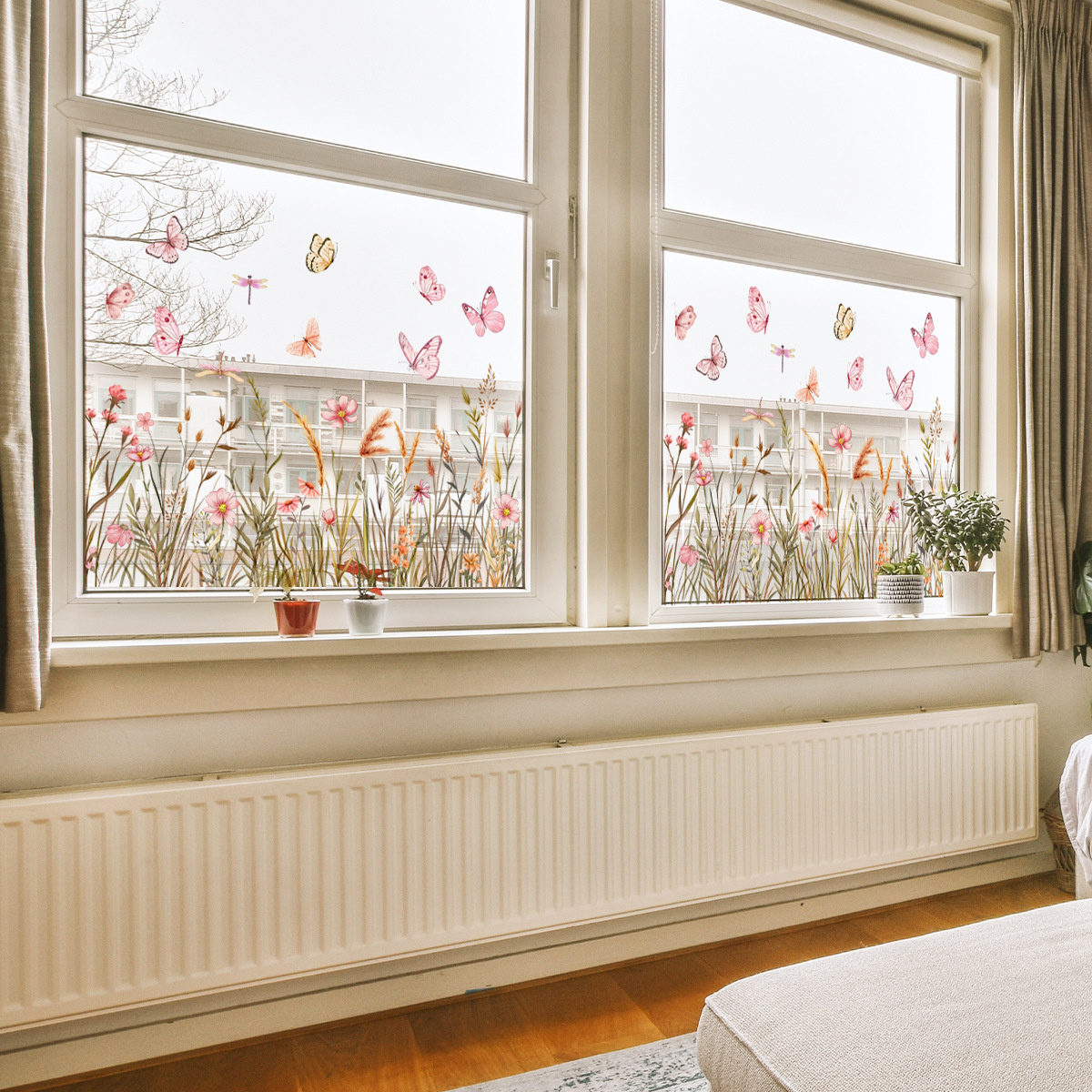 Raamsticker botanisch wildbloemen statisch hechtend dubbelzijdig zichtbaar