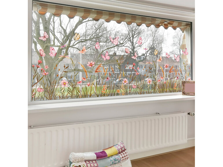 Raamsticker botanisch wildbloemen statisch hechtend dubbelzijdig zichtbaar