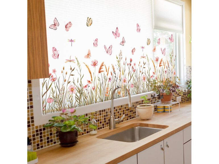 Raamsticker botanisch wildbloemen statisch hechtend dubbelzijdig zichtbaar