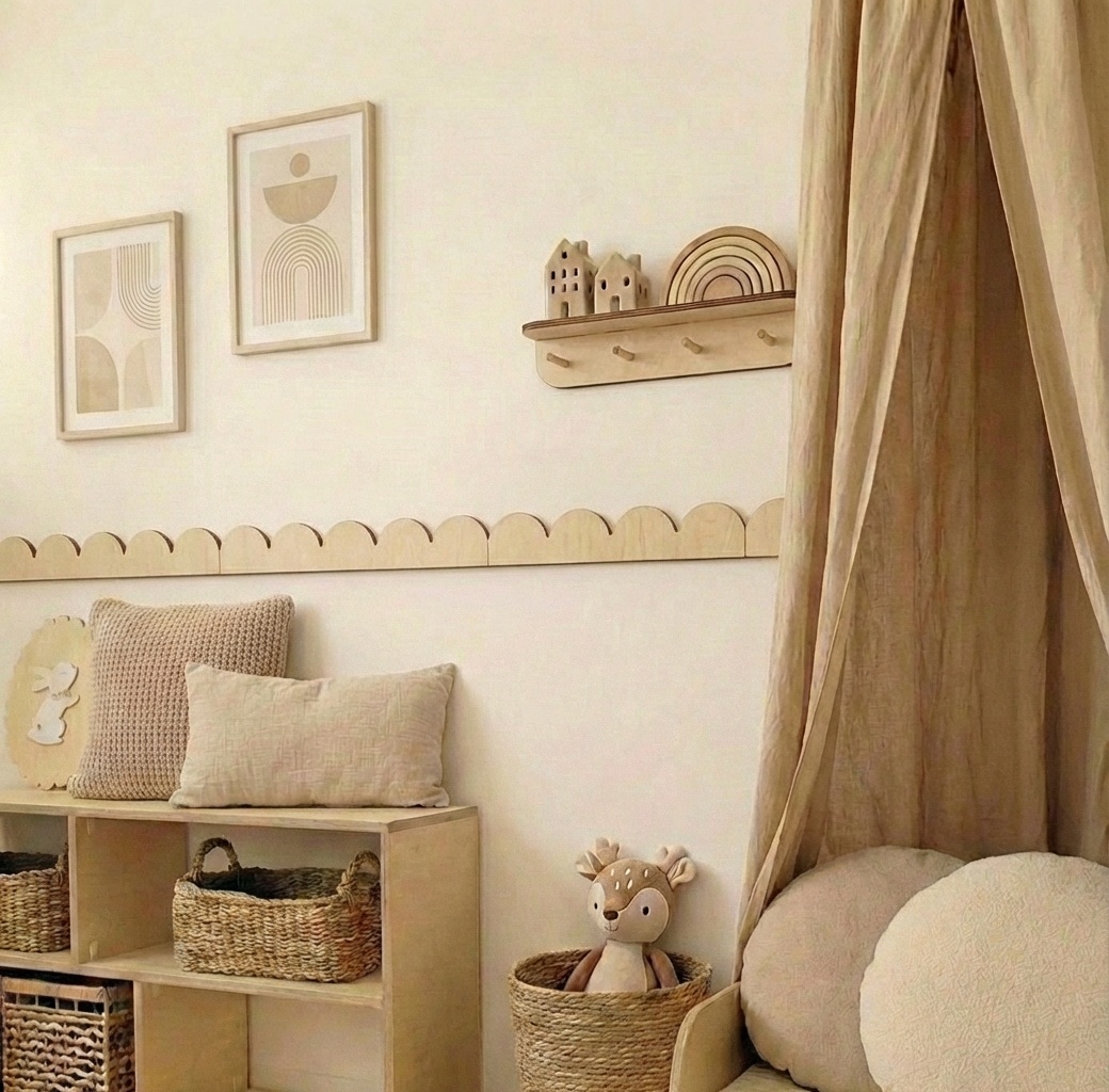 Houten Schelp / Scallop Lambrisering voor baby en kinderkamer