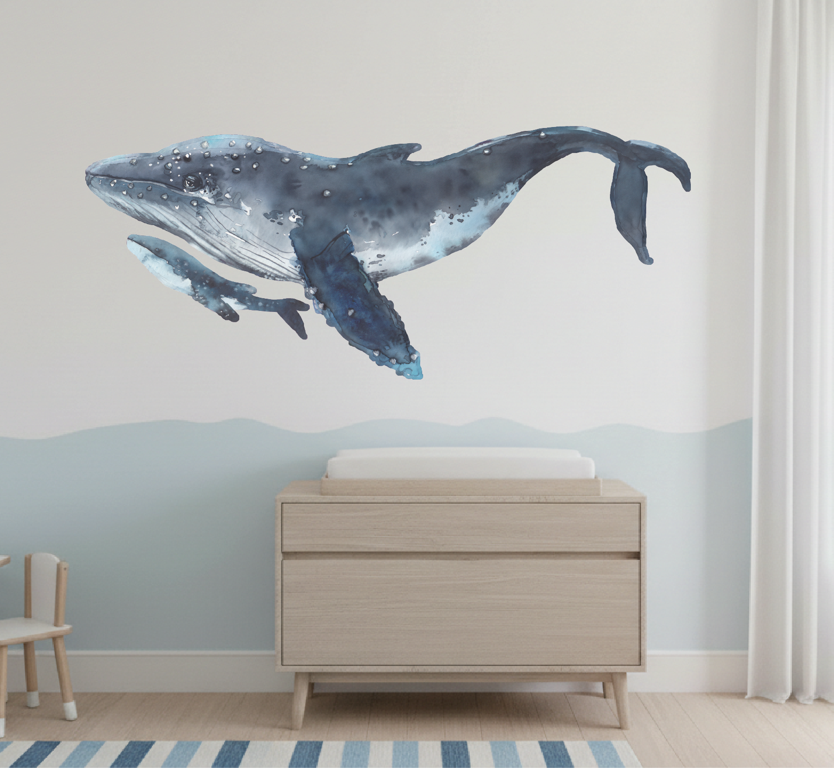 Muursticker walvis Bultrug muurdecoratie onderwater wereld