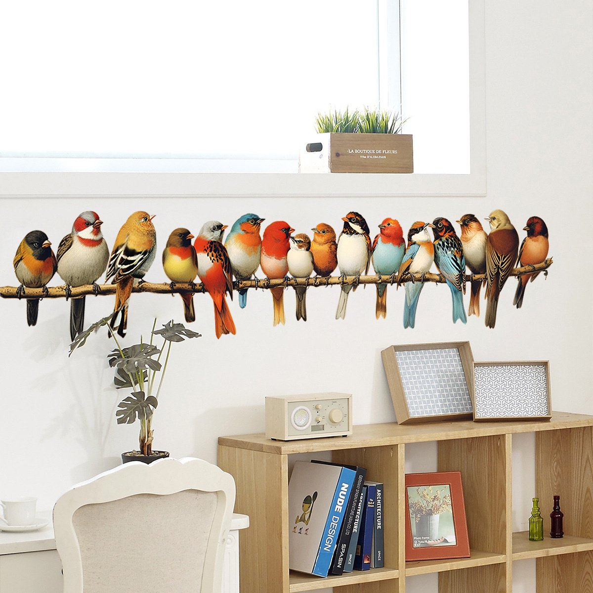 Muursticker vogels zittend op tak muurdecoratie