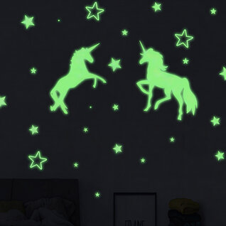 Muursticker unicorn  en sterren glow in the dark kinderkamer
