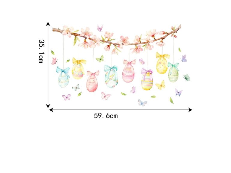 Paas Raamsticker Statisch – Paastak met Hangende Paaseieren & Vlinders – Herbruikbaar – 60x30 cm