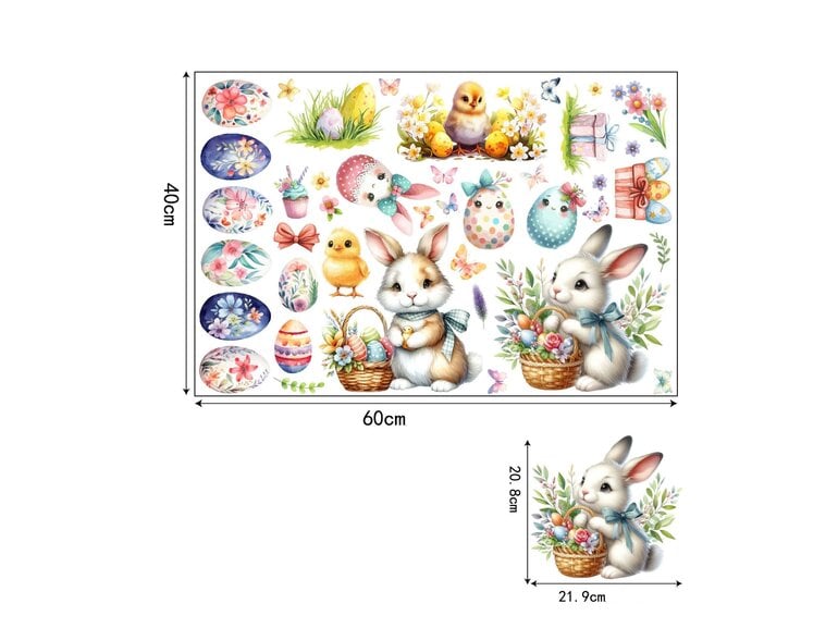 paas raamstickers statisch set 60x40 cm konijnen eieren kuikens