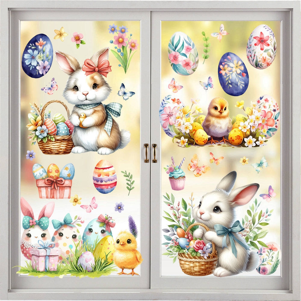 paas raamstickers statisch set 60x40 cm konijnen eieren kuikens