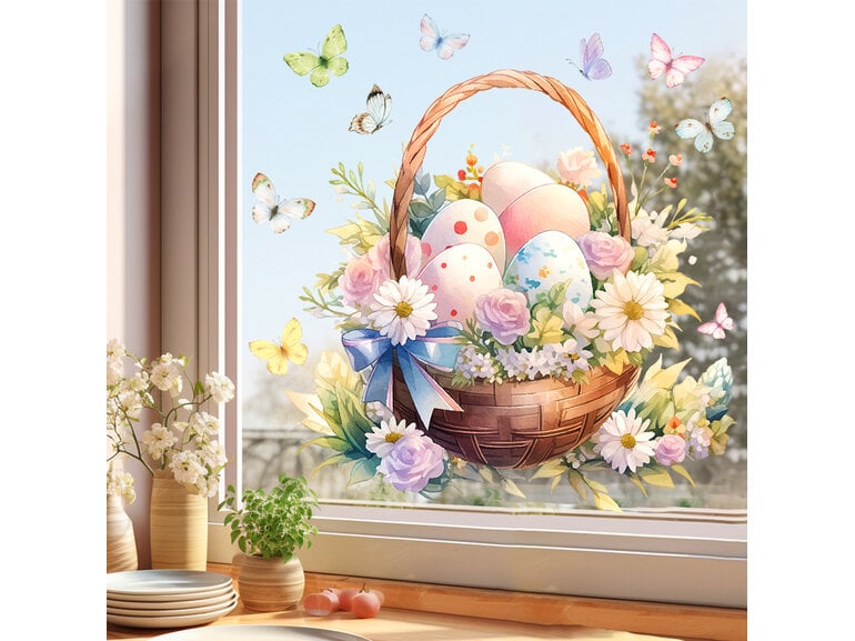 paas raamsticker statisch 30x30 cm paasmand eieren bloemen