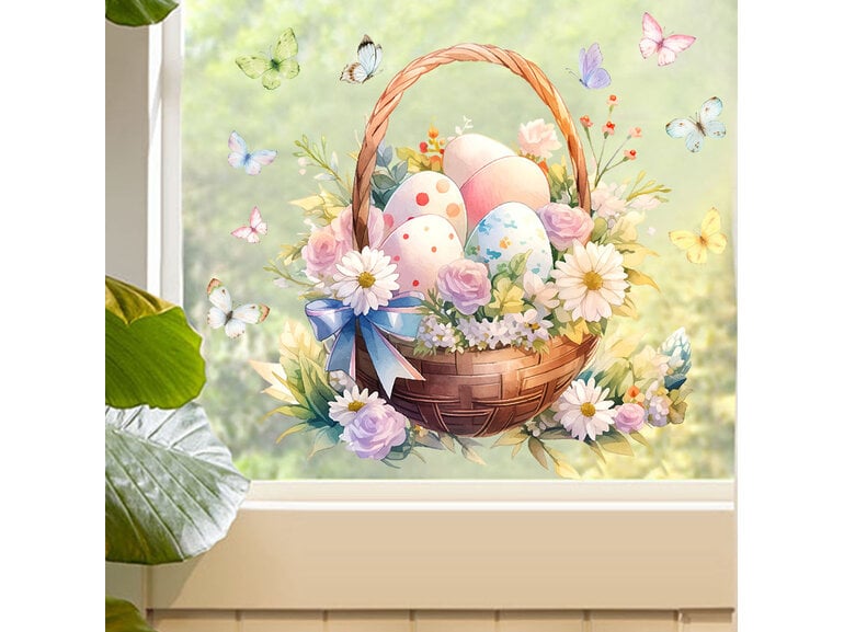 paas raamsticker statisch 30x30 cm paasmand eieren bloemen