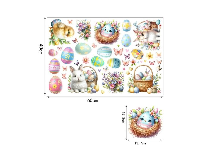 paas raamstickers statisch set 60x40 cm konijn kuiken eieren bloemen