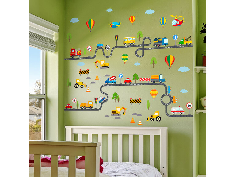 muursticker auto weg kinderkamer voertuigen zelfklevend 121x91cm muursticker auto weg kinderkamer voertuigen zelfklevend 121x91cm