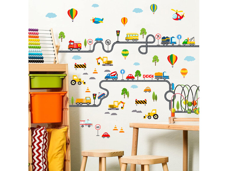 muursticker auto weg kinderkamer voertuigen zelfklevend 121x91cm muursticker auto weg kinderkamer voertuigen zelfklevend 121x91cm
