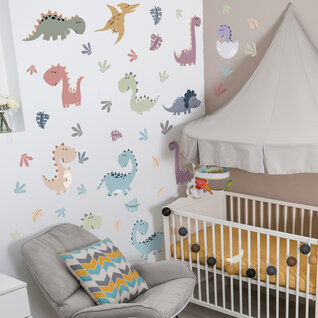 Muursticker dino pastel kinderkamer