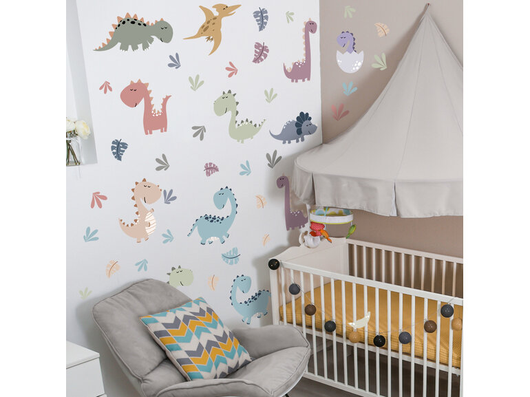Muursticker dinosaurus pastel babykamer losse stickers zelfklevend