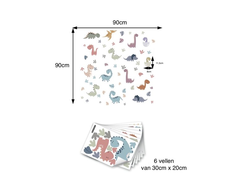 Muursticker dinosaurus pastel babykamer losse stickers zelfklevend