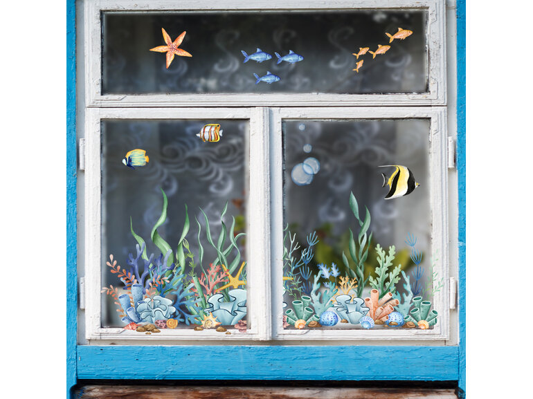 Raamsticker zee koraal vissen statisch zonder lijm dubbelzijdig 60x30cm