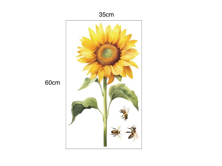 Muursticker zonnebloem groot met bijen zelfklevend 60x35cm