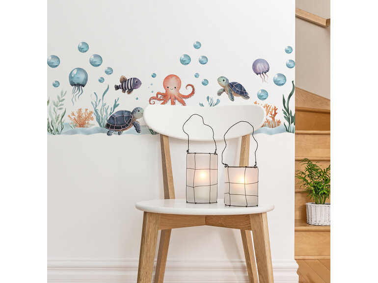 Muursticker onderwater oceaan met zee dieren zelfklevend 88x33cm