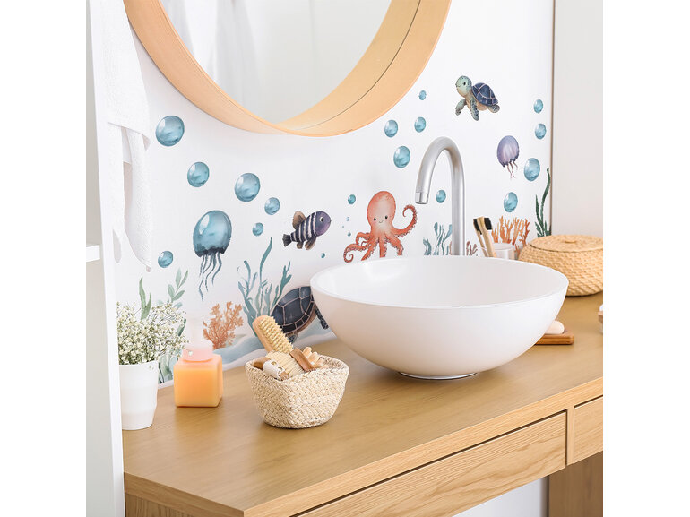 Muursticker onderwater oceaan met zee dieren zelfklevend 88x33cm