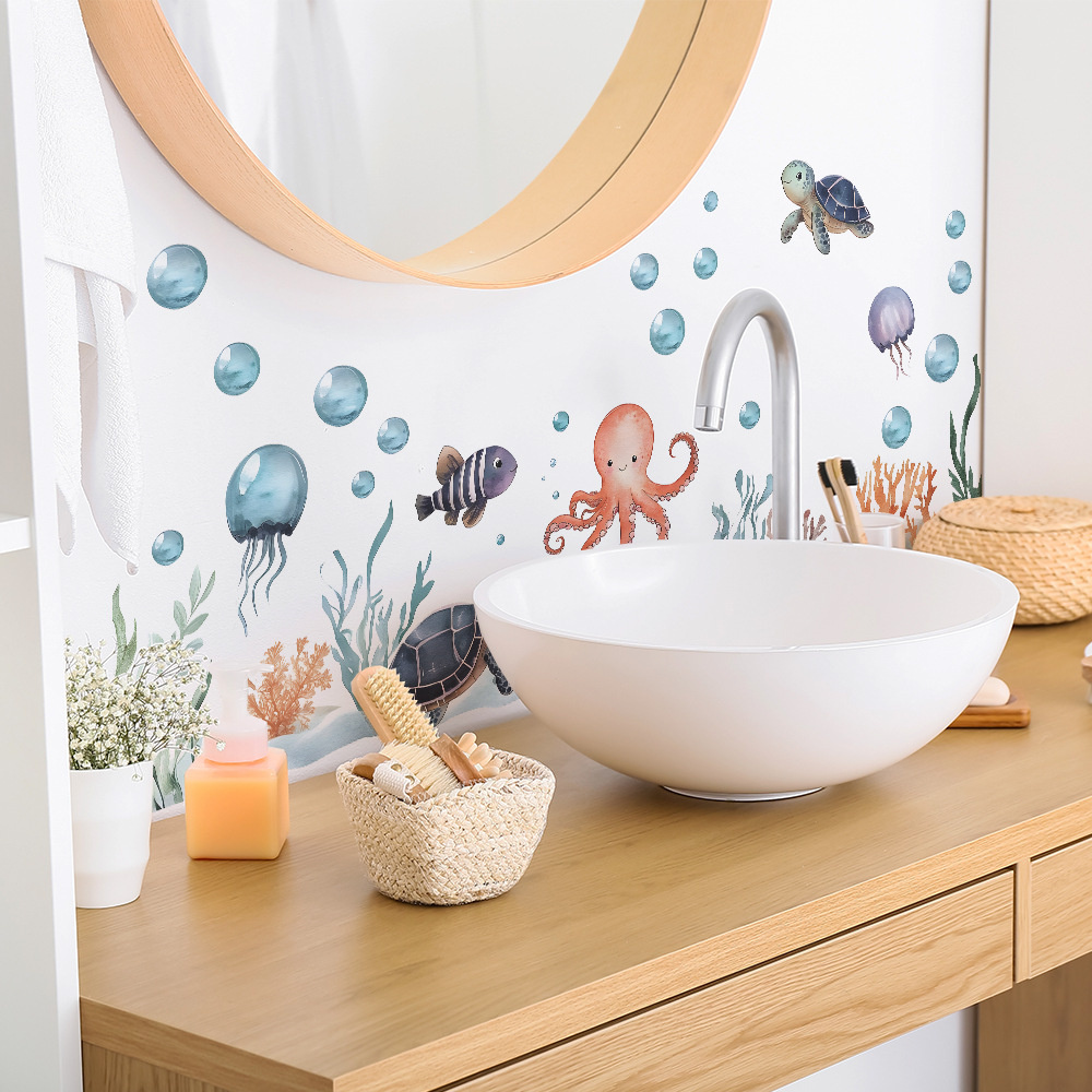 Muursticker onderwater oceaan met zee dieren zelfklevend 88x33cm