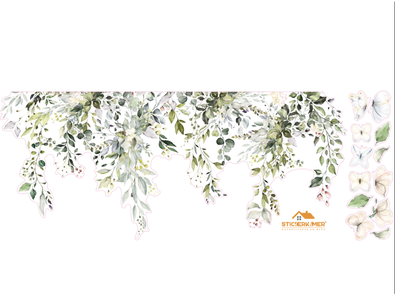 Muursticker groene bladeren botanisch look