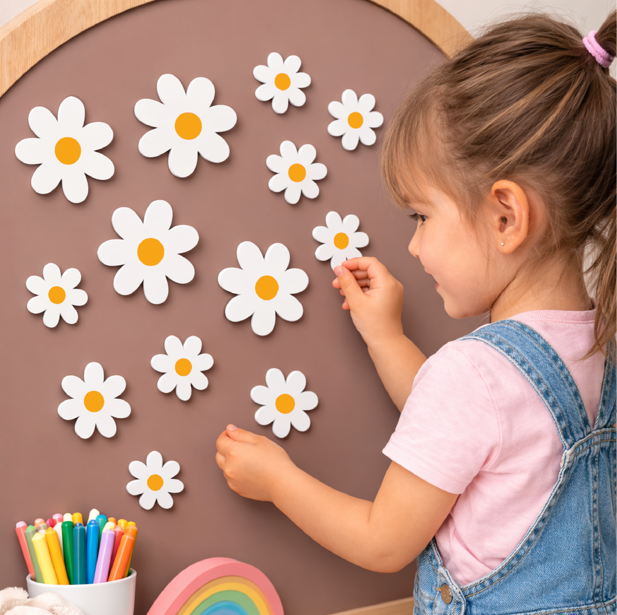 Magneet bloemen daisy speelgoed set van 6 voor magneetstickers