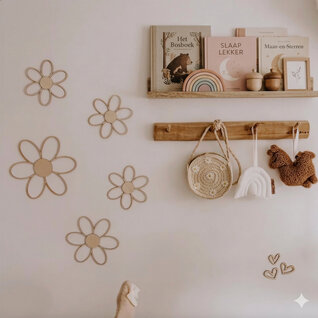 Houten madeliefjes wanddecoratie – set van 5