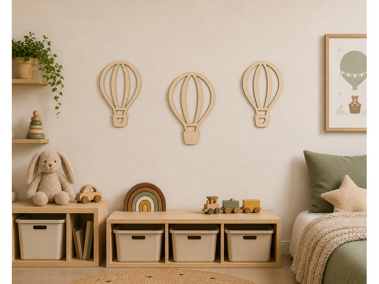 Houten Luchtballonnen Wanddecoratie Set - 3 Stuks voor Kinderkamer Houten Luchtballonnen Wanddecoratie Set - 3 Stuks voor Kinderkamer