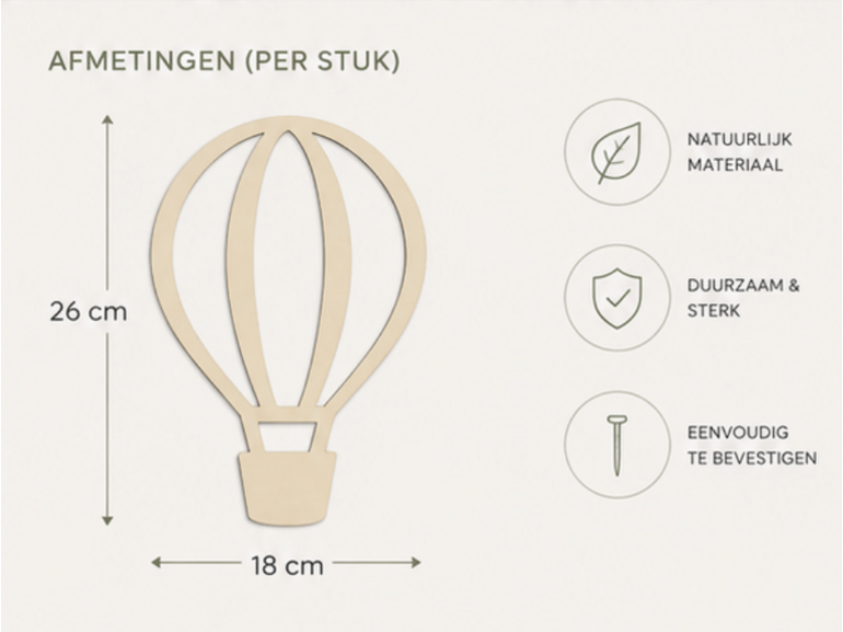 Houten Luchtballonnen Wanddecoratie Set - 3 Stuks voor Kinderkamer Houten Luchtballonnen Wanddecoratie Set - 3 Stuks voor Kinderkamer