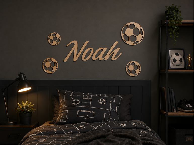 Houten voetballen met naam gepersonaliseerd