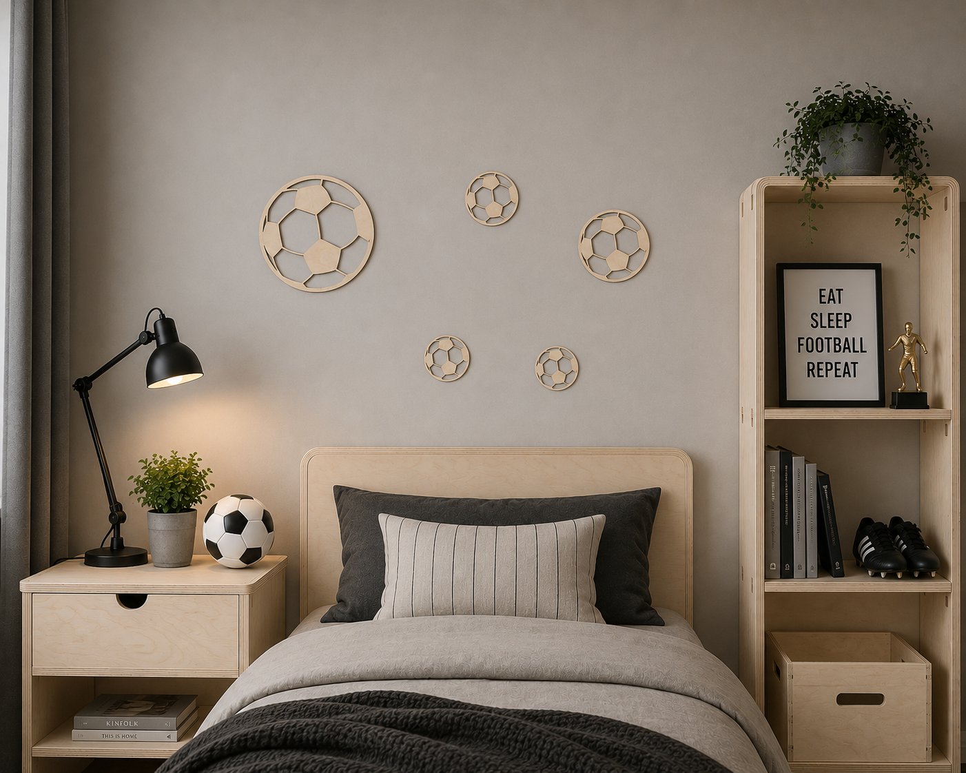 Muurdecoratie Houten voetballen