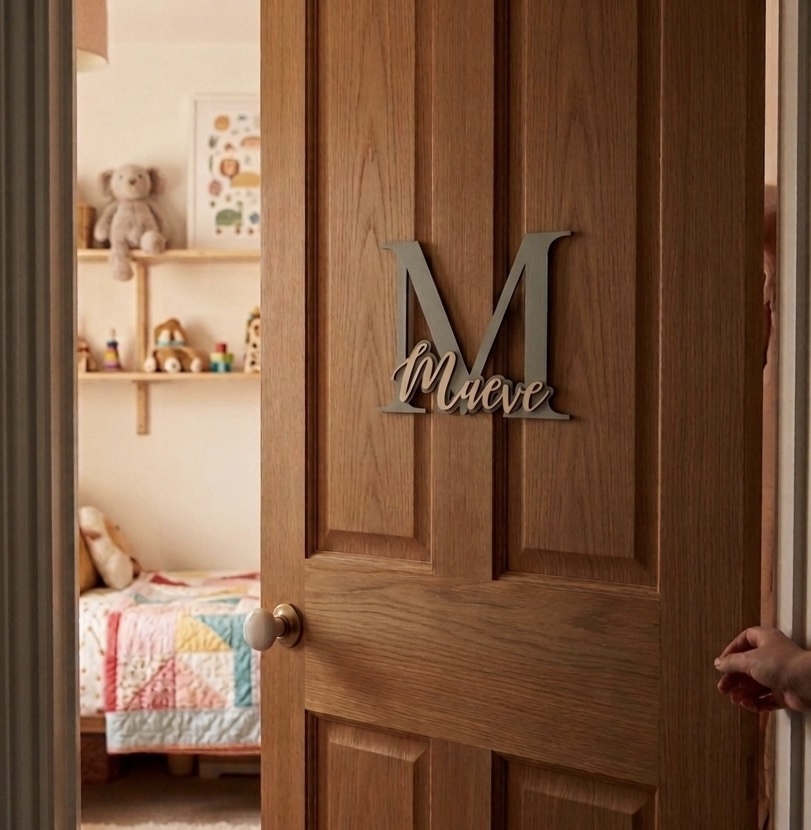 Houten naambord kinderkamer op maat | beginletter met naam | kraamcadeau