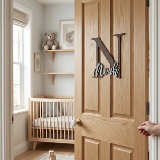 Gepersonaliseerd houten naambord kinderkamer – beginletter met naam
