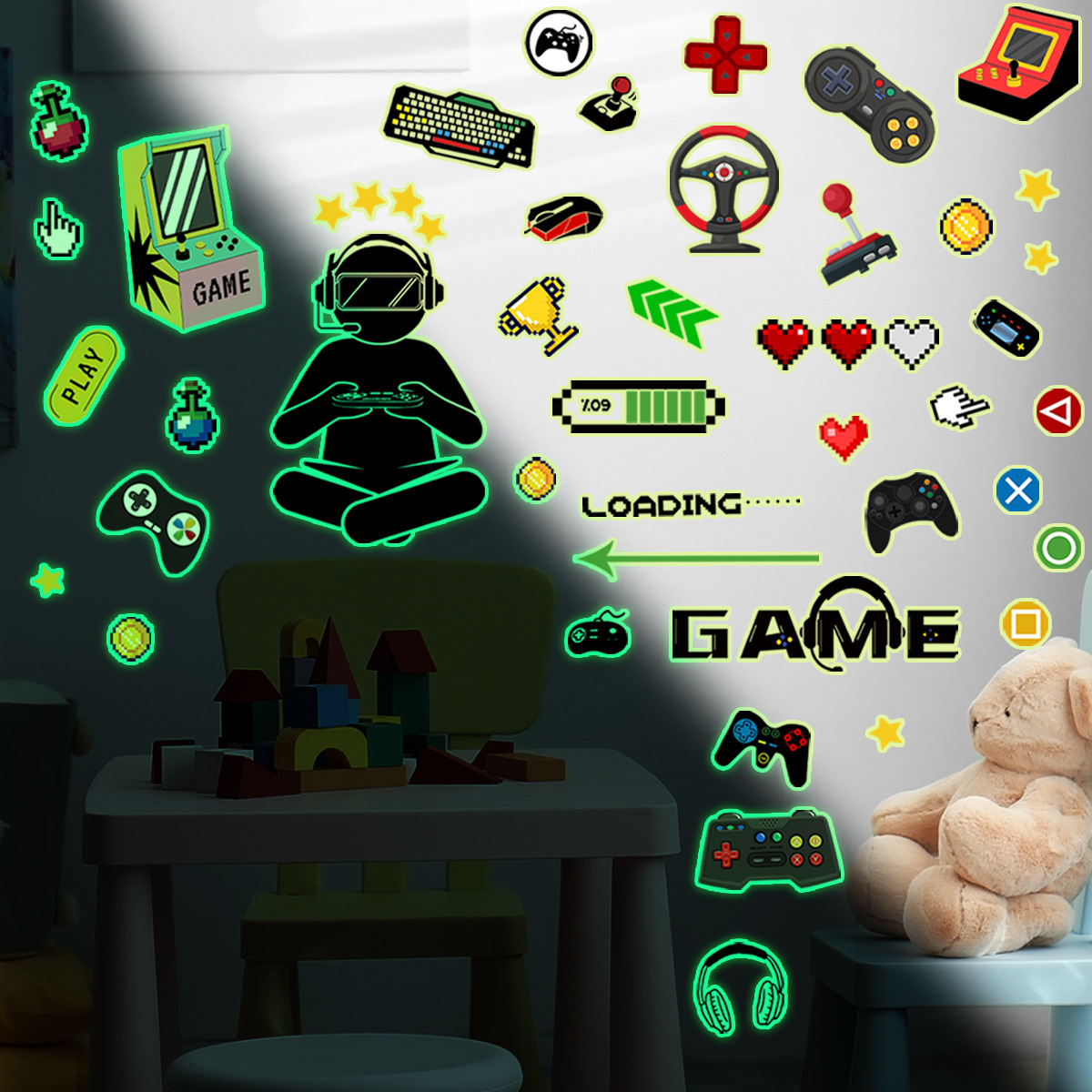 Muursticker game glow in the dark kinderkamer