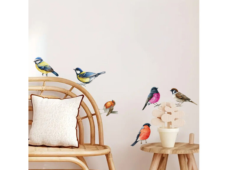 Muursticker vogels op tak huismussen Muursticker vogels op tak huismussen