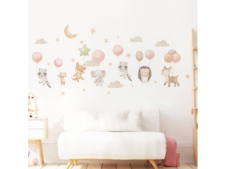 Muurstickers dieren ballonnen schattig kinderkamer babykamer