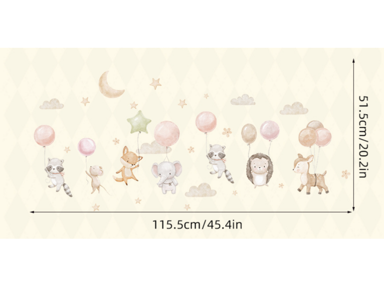 Muurstickers dieren ballonnen schattig kinderkamer babykamer