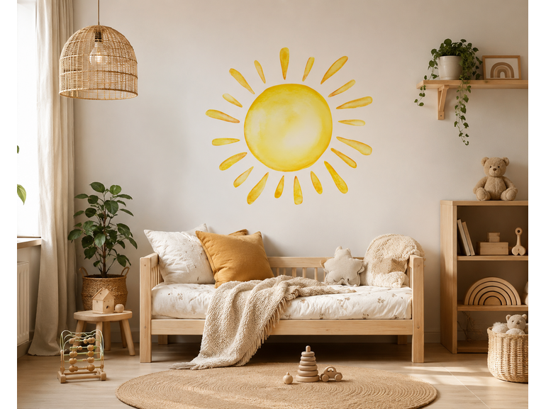 Muursticker zon voor baby- en kinderkamer – zelfklevend en verwijderbaar