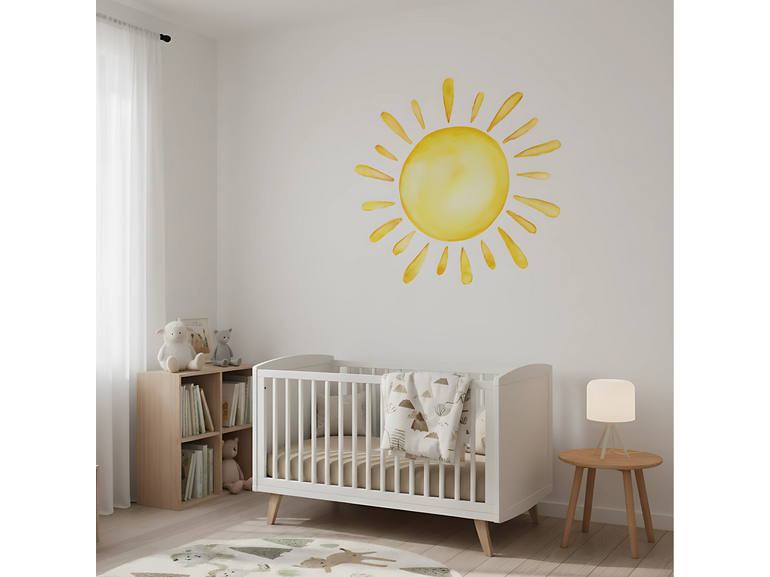 Muursticker zon voor baby- en kinderkamer – zelfklevend en verwijderbaar