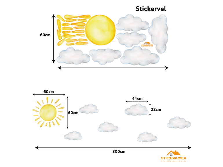 Aquarel Zon & Wolken Muursticker XL – 300 x 85 cm – Scandinavische Kinderkamer Stickerkamer Aquarel Zon & Wolken Muursticker XL – 300 x 85 cm – Scandinavische Kinderkamer