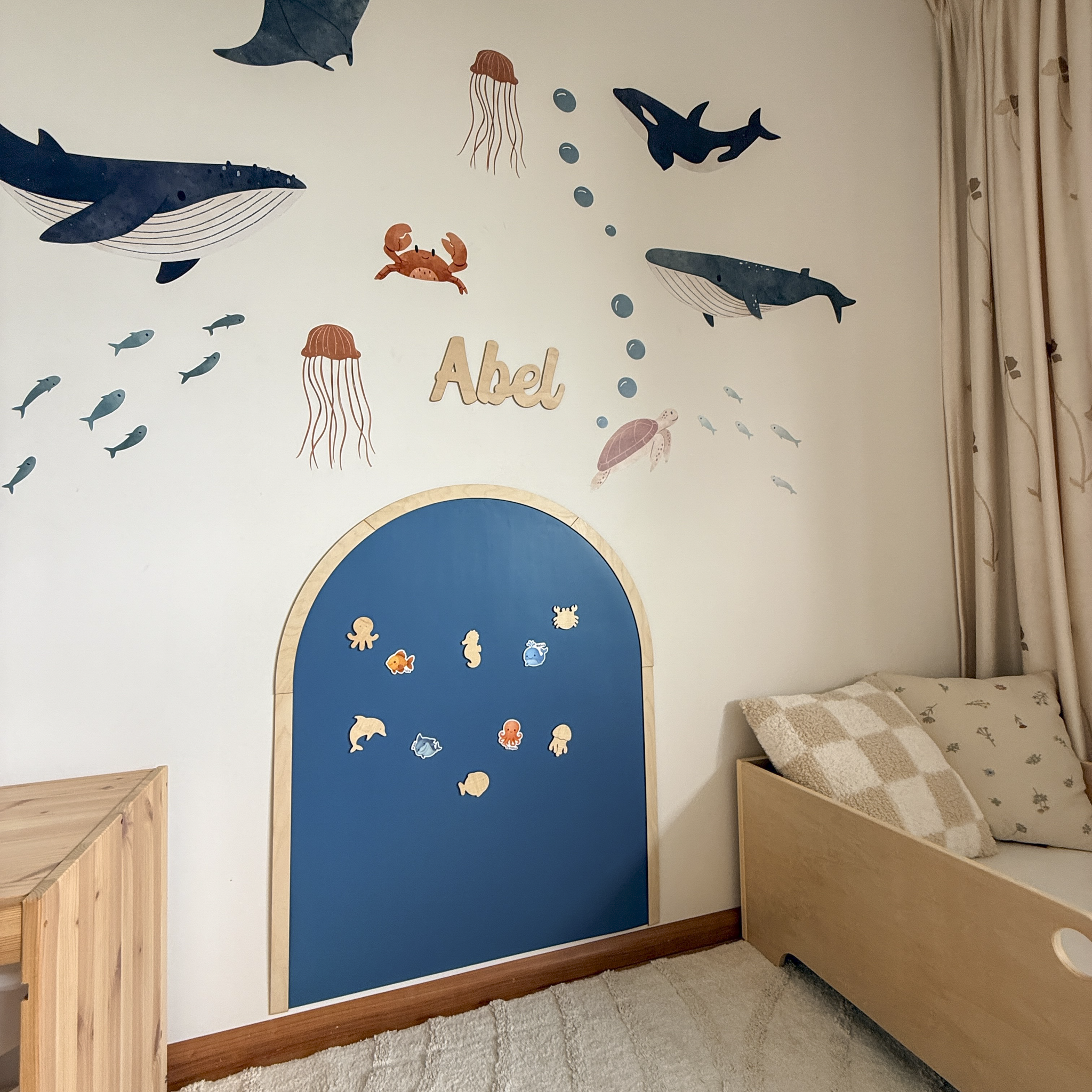 Oceaan thema muursticker set kinderkamer, magneetsticker, houten naambord