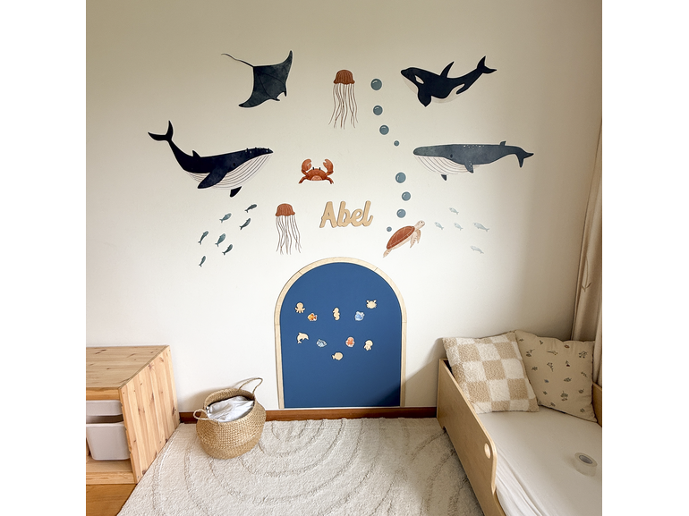Oceaan thema muursticker set kinderkamer, magneetsticker, houten naambord Oceaan thema muursticker set kinderkamer, magneetsticker, houten naambord