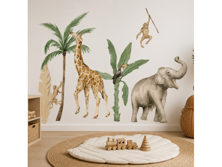 Jungle waterverf muurstickers safari - toekan - giraffe - olifant - aapjes Jungle waterverf muurstickers safari - toekan - giraffe - olifant - aapjes